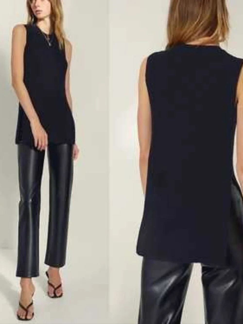 Aritzia Wilfred Palmier black ribbed knit side-slit sleeveless sweater vest top